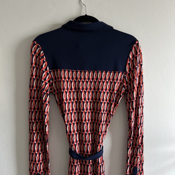 Boden Jersey Midi Tea Dress Women's Size 6 Red Blue Geometric Print - Picture 8 of 10